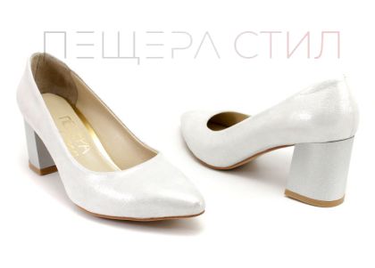Pantofi eleganti din piele naturală cu efect de satin alb 873 B