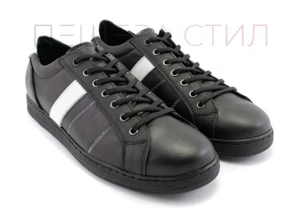 Мъжки обувки от естествена кожа в черно с бели елементи Y 212 CH
