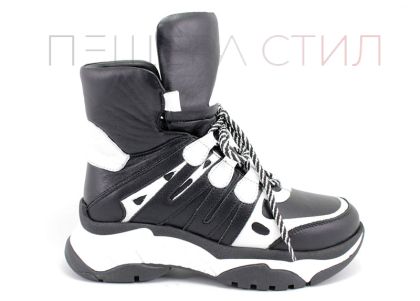 Дамски високи, спортни обувки от естествена кожа в черно и бяло 6000 CH