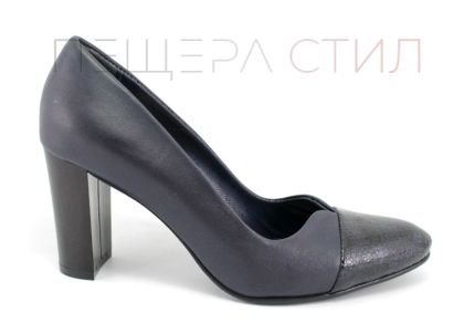 Дамски обувки на висок ток в тъмно синьо, модел Енола.