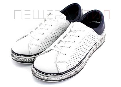 Дамски спортни обувки в бяло с тъмно синьо -  Модел Лиза.