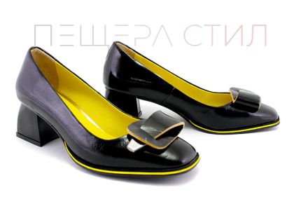 Pantofi eleganti dama in negru si galben, model Dana.