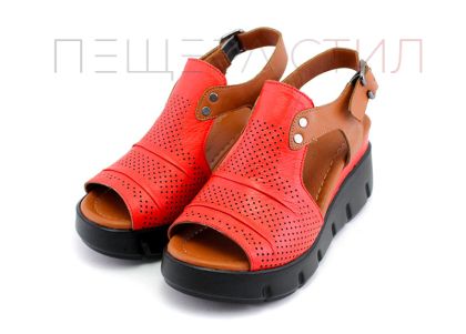 Дамски сандали в червено и кафяво - Модел Невада