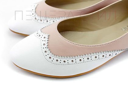 Дамски обувки от естествена кожа в бяло и розово - Модел Катерина