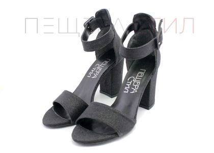Дамски сандали от изкрящ еко материал в черно - Модел Веда