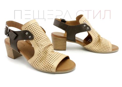Дамски сандали от естествена кожа в цвят бисквита и тъмно кафяво - Модел Ваня