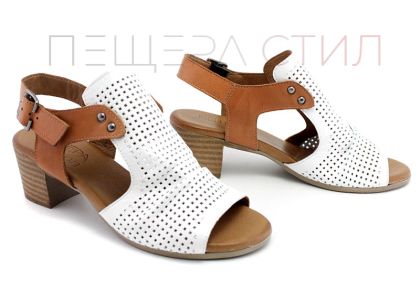 Дамски сандали от естествена кожа в бял и кафяв цвят - Модел Ваня