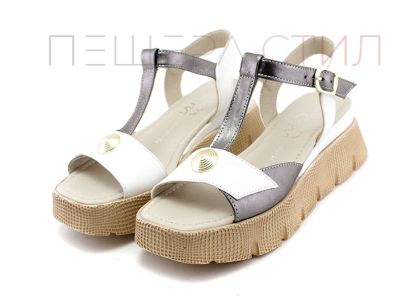 Дамски сандали на ниска платформа в  бяло и антрацит - Модел Сена