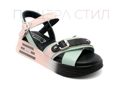 Дамски сандали на ниска платформа в  розово и зелено - Модел Мона Лиза