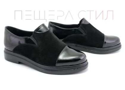 Дамски ежедневни обувки от лак и велур в черно - Модел Ареселис