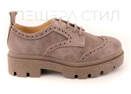 Дамски, ежедневни обувки от естествен велур във визонено - Модел Елизабет