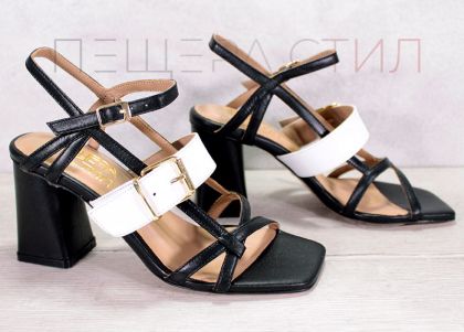 Дамски официални сандали в черно и бяло - Модел Алма