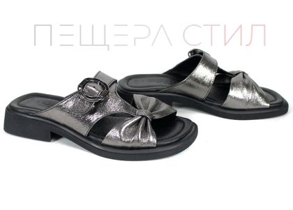Дамски чехли Luna Vela от естествена кожа в платинен цвят