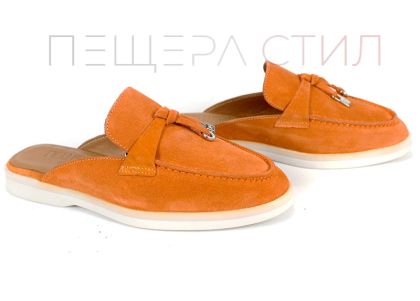Duna Beige оранжеви дамски мокасини от велур