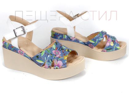 дамски сандали Flora Bellezza естествена кожа цветен принт платформа
