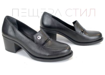 дамски обувки на ток от естествена кожа с лак детайл – Eleganza Classica