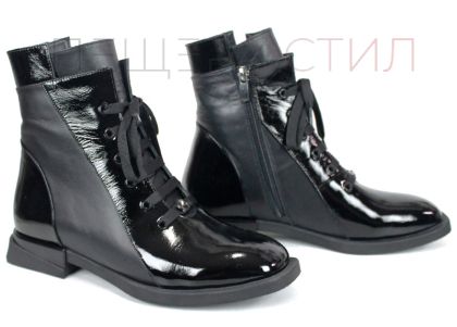 Дамски елегантни боти Luna Elegante от естествен лак – черни