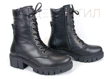 Дамски кубинки от естествена кожа – черни, с ток