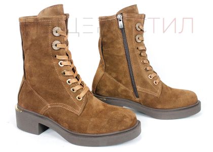 дамски кубинки Dolce Fumo от естествен велур в цвят тютюн с дебело зимно ходило