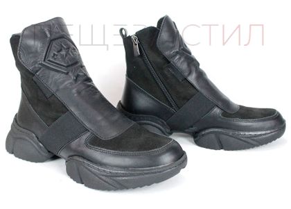 Дамски боти Stella Move от естествена кожа и велур, черни