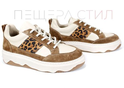 дамски сникърси avileta естествена кожа велур леопардов детайл