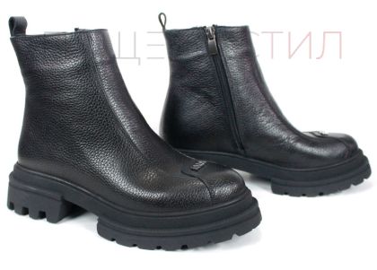 дамски боти Coda Forte, черни, естествена флотер кожа, зимни, топъл хастар, грайфер, цип