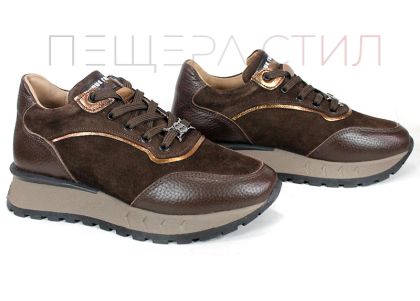 дамски сникърси Magia Notturna естествена кожа и велур тъмно кафяво