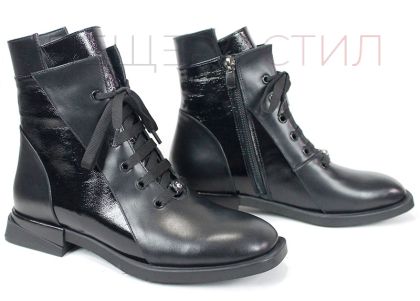 дамски боти Luna Elegante черни естествена кожа и лак