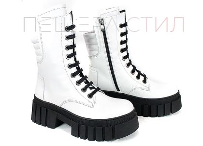 Дамски кубинки от бяла естествена кожа – модел Nova Rebel