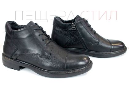 Мъжки боти Notte Urbano – естествена кожа напа и флотер, термо ходило, връзки и цип, черни