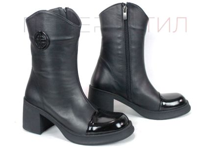 Dama Nero – дамски боти от естествена кожа и лак, черни, със среден ток и топъл хастар