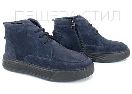 Мъжки боти Loftе Vento – естествен велур, тъмно сини, с връзки и цип, топъл хастар