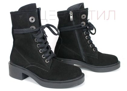 Dolce Fumo – дамски велурени кубинки в черно с връзки и страничен цип