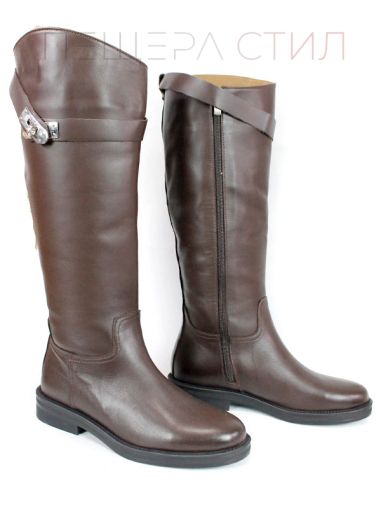 Milano Forte – дамски кожени ботуши в кафяво с подвижен аксесоар