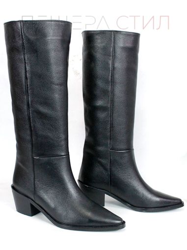 Arte Rodeo – дамски ботуши от естествена кожа в черно с каубойски стил и топла подплата