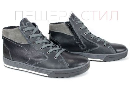 Мъжки спортно-ежедневни боти от естествена кожа и набук в тъмно сив цвят с топъл хастар и каучуково ходило