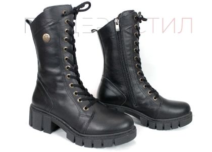 Дамски боти от естествена кожа в черно - Модел Макарена.