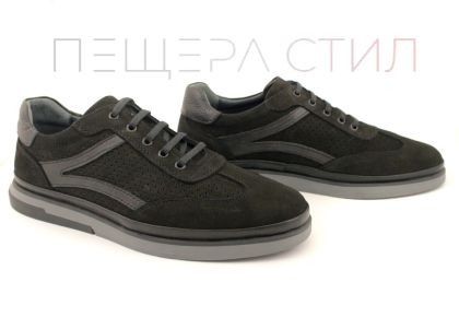 Преоценени мъжки ежедневни летни обувки от естествен набук в черно - Модел Енрике.