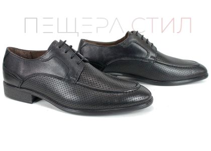 Мъжки официални обувки Lorenzo Forma от естествена черна кожа с перфорация