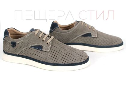 Мъжки обувки Urban Crest от естествен набук в сиво визонен цвят с тъмносини детайли