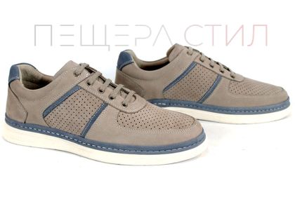 Мъжки летни обувки Verno Axis от естествен набук в визонен цвят със сини елементи и перфорация