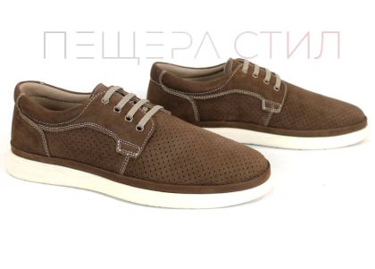 Мъжки летни обувки Aero Walk от естествен тъмно кафяв набук с перфорация