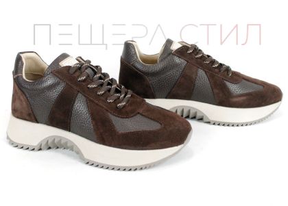 Дамски сникърси Nova Step от естествена кожа и велур в тъмно кафяв цвят