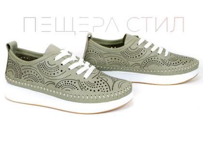 Дамски летни обувки Luna Soft от естествена кожа в зелен цвят