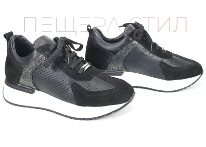 Дамски сникърси Alba Step от естествена кожа и велур в черно