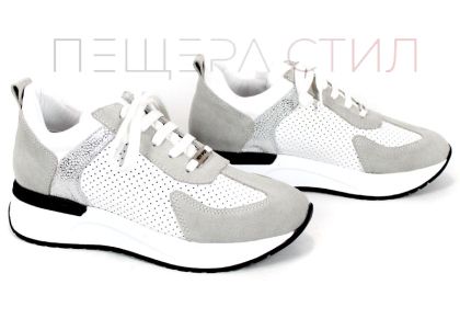 Дамски сникърси Alba Step от бяла естествена кожа с перфорация