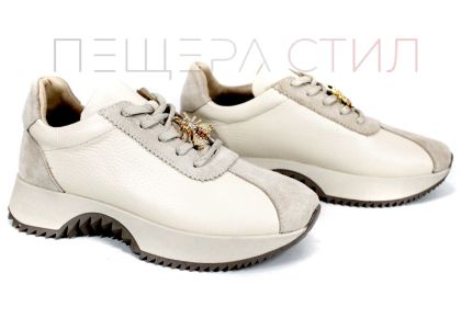 Breeze Line дамски сникърси от естествена кожа и велур в бежов цвят