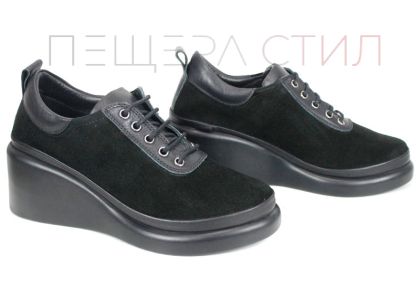 Linea Ease дамски обувки от черен велур с клиновидна платформа