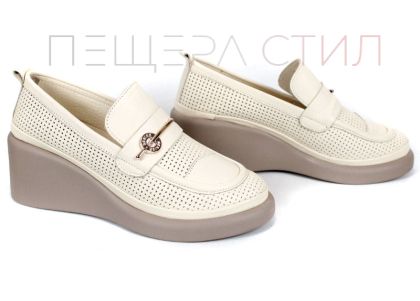 City Aura дамски летни обувки от естествена кожа с перфорация бежови