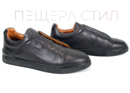 Мъжки обувки Modo Plain от естествена кожа в черно – изглед отпред